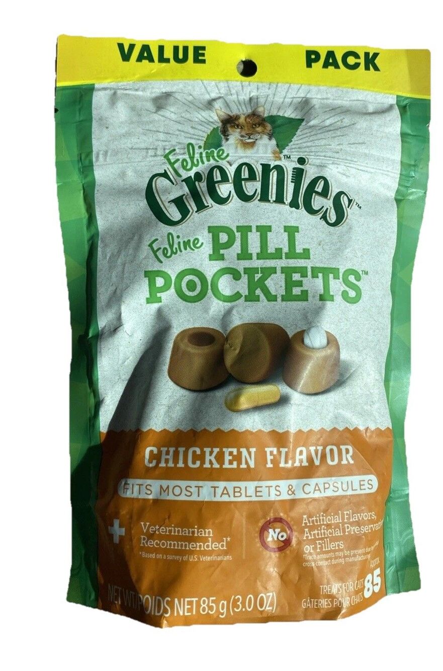Greenies Feline Pill Pockets Cat Treats Chicken Flavor 3oz 85ct Vet Recommended